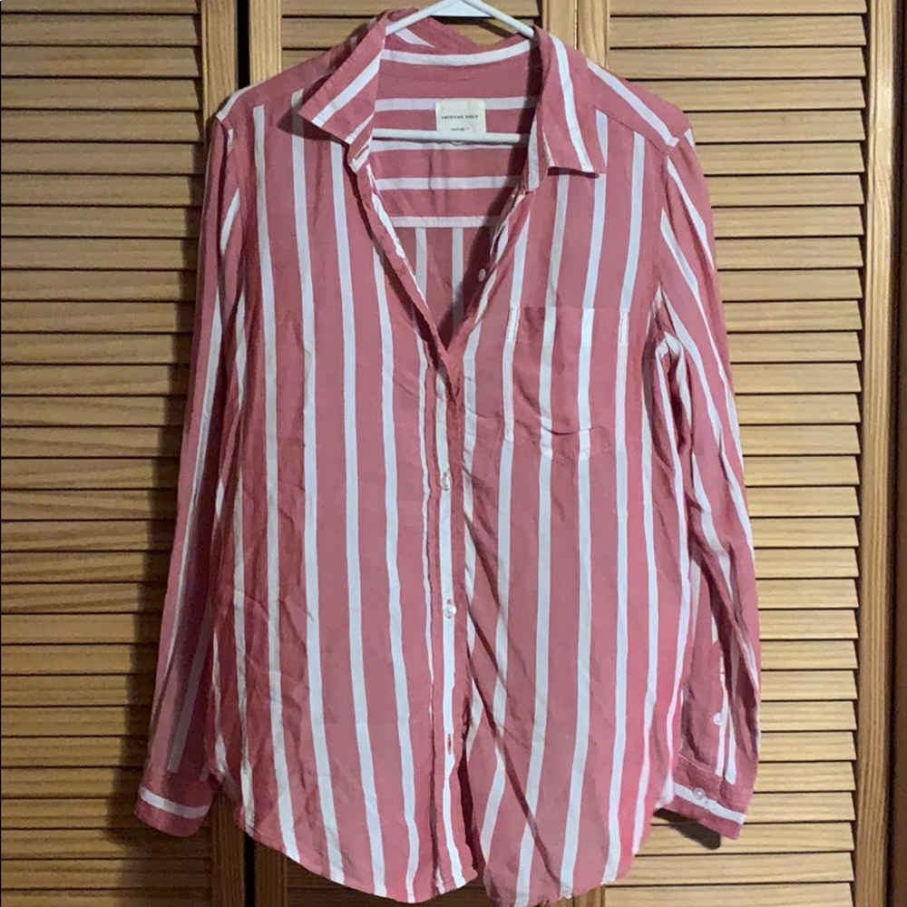 Striped button up, long sleeve.